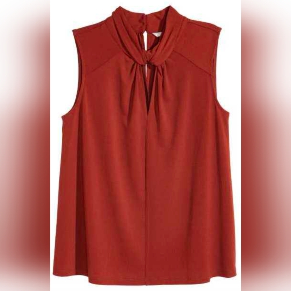 H & M Size S Rust Brown Twist-Neck Sleeveless Blouse